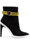 OFF-WHITE GROSGRAIN-TRIMMED SUEDE ANKLE BOOTS