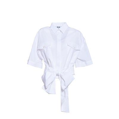 MSGM PUSSY BOW DETAILED CROPPED SHIRT