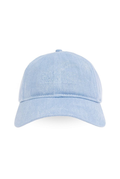 Ganni Denim Baseball Cap In Blue