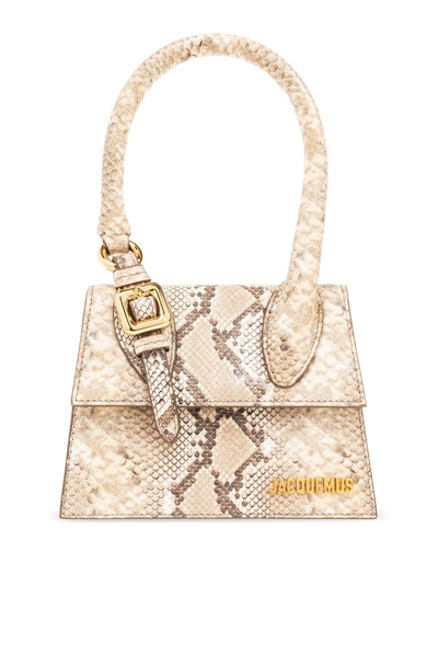 Jacquemus Le Chiquito Moyen Snake-print Top-handle Bag In Beige