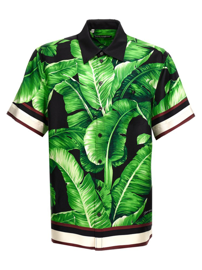 Dolce & Gabbana Leaf Printed Short Sleeved Shirt In Green
