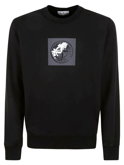 Stone Island Logo Printed Crewneck Sweatshirt In Black