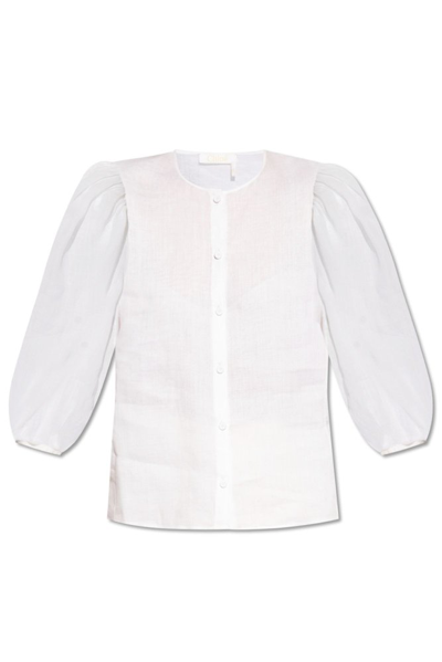 Chloé Puff Sleeved Crewneck Shirt In White