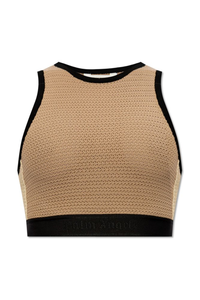 Palm Angels Side Stripe Detailed Knitted Tank Top In Beige