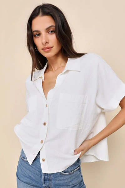 Lulus Dashing Aesthetic White Linen Short Sleeve Button-up Top