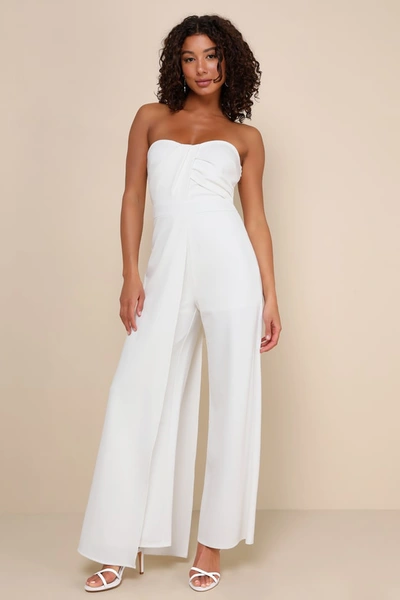 Lulus Angelic Elegance White Pleated Strapless Overlay Jumpsuit