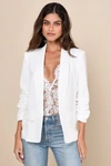 Lulus Established Excellence White Ruched Blazer In White
