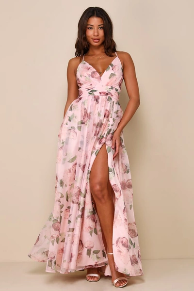 Lulus Romance That Wows Blush Floral Print Organza Maxi Dress In Pink