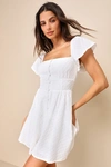 Lulus Truly So Sweet White Eyelet Embroidered Button-front Mini Dress In White