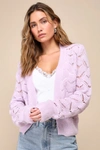 LULUS LAYERED AESTHETIC LAVENDER POINTELLE KNIT CARDIGAN SWEATER