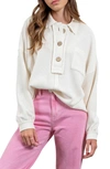 Blu Pepper Button Placket Sweater Top In Ivory