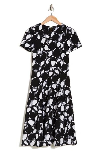 Calvin Klein Floral Short Sleeve Fit & Flare Midi Dress In Black White
