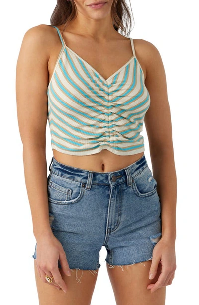 O'neill Vallarta Stripe Ruched Crop Tank In Blue Multi Colored