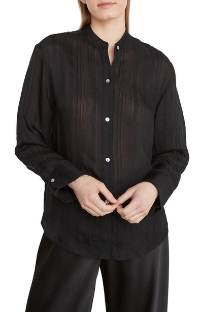 Vince Drapey Stripe Band-collar Shirt In Marina