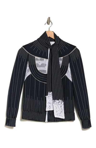 Valentino Tie Neck Jacket In Abisso/ Bianco