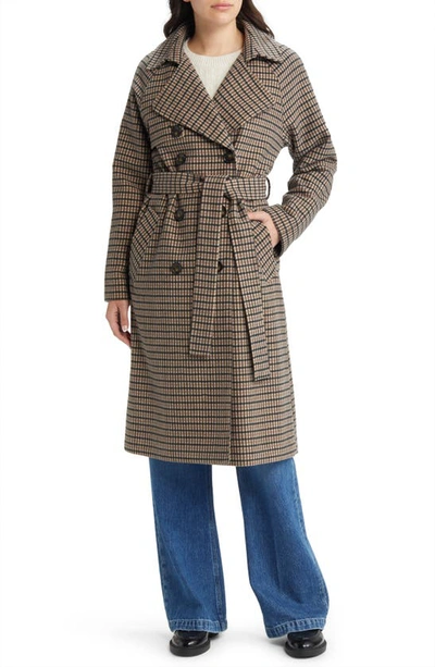 Sam Edelman Plaid Wool Blend Trench Coat In Tan