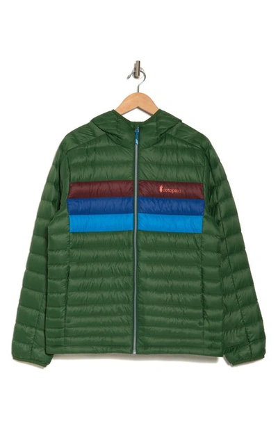 Cotopaxi Fuego Water Resistant 800 Fill Power Down Hooded Jacket In Forest Stripes