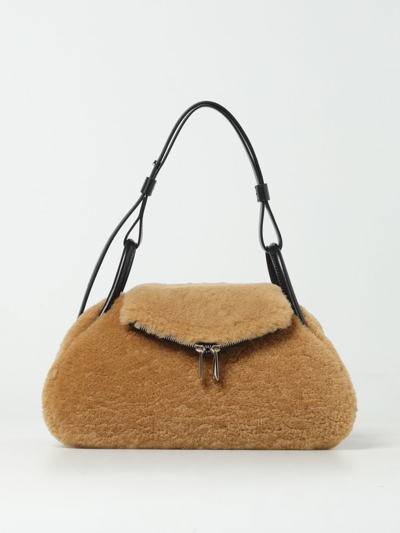 Amina Muaddi Borsa A Spalla Gemini Shearling  In Beige