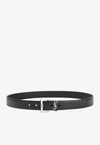 Saint Laurent Cassandre Buckle Grained Leather Belt In Black