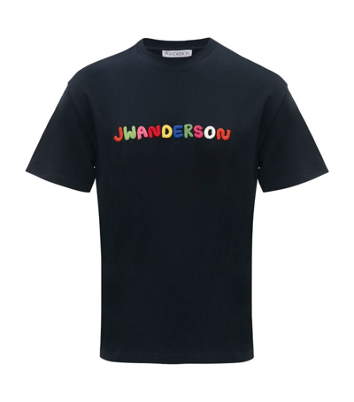Jw Anderson Logo-embroidered Cotton T-shirt In Blue