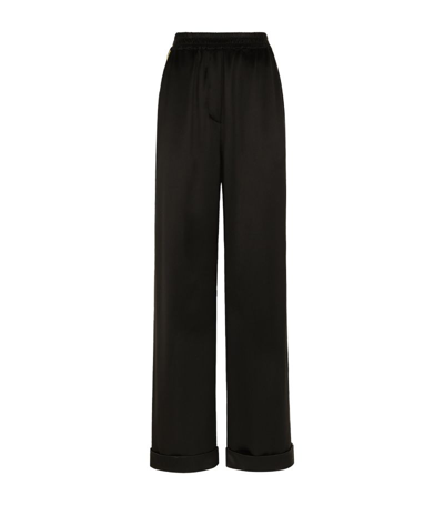 Dolce & Gabbana Silk Satin Wide-leg Trousers In Black