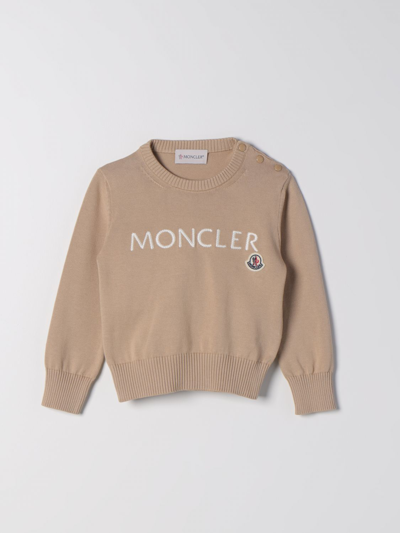 Moncler Kids' Cotton Knit Crewneck Jumper In Beige