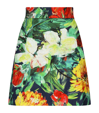 Dolce & Gabbana Cotton-blend Floral Mini Skirt In Multi