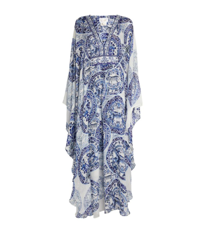 Camilla X Royal Delft Silk Maxi Kaftan In Blue