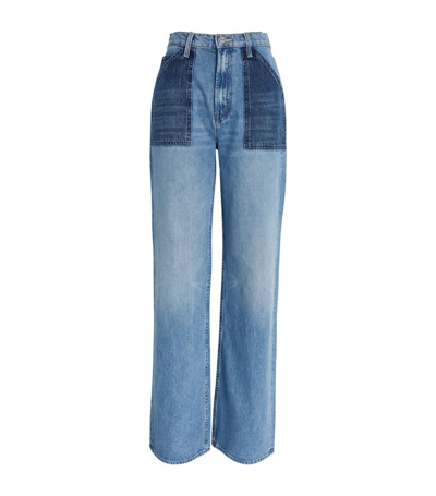 Mother + Net Sustain The Patch Maven Heel Two-tone High-rise Straight-leg Jeans In Blue