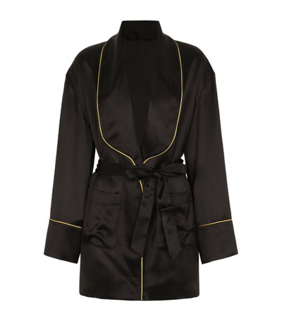 Dolce & Gabbana Belted Silk Blazer In Black
