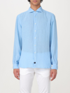Fay Lightweight Linen Shirt With Classic Collar In Blue