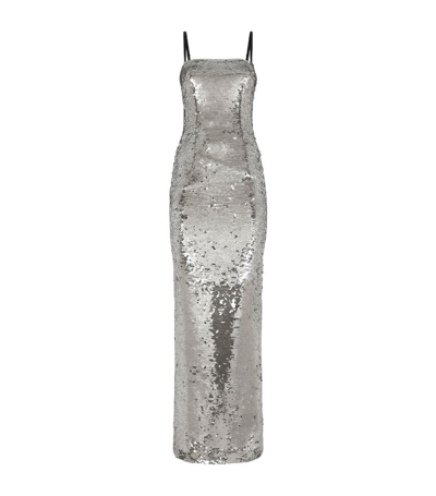 Dolce & Gabbana Sequin-embellished Maxi Dress In Silver