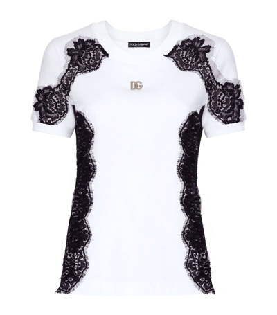 Dolce & Gabbana Lace-trim Logo T-shirt In Multi