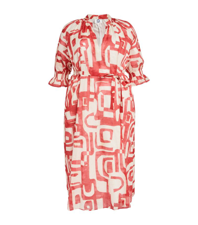 Marina Rinaldi Cotton Belted Abstract Print Dress In Beige