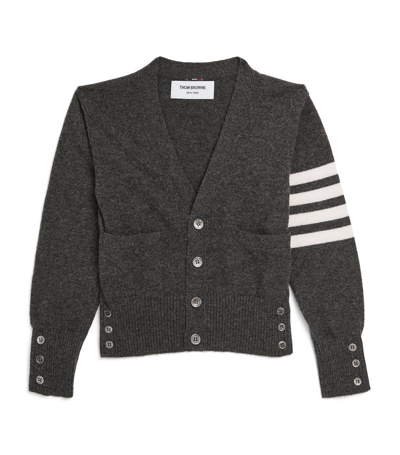 Thom Browne Kids' Cashmere 4-bar V-neck Cardigan (2-12 Years) In Grey