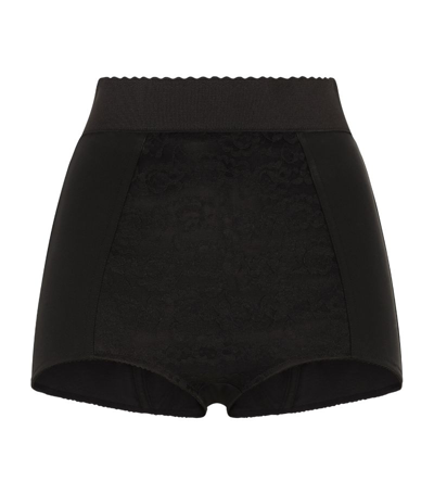 Dolce & Gabbana High-waisted Shaper Panties In Jacquard And Satin In Black