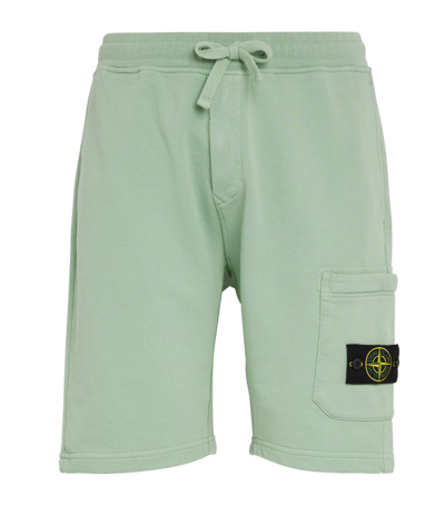 Stone Island Cotton Fleece Compass Logo Shorts In Green