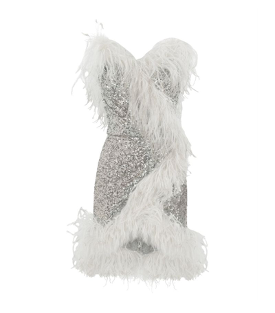 Dolce & Gabbana Sequin-embellished Feather-trim Mini Dress In Multi