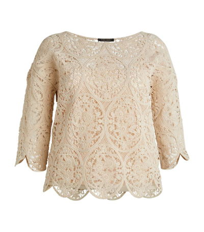 Marina Rinaldi Knitted Lace Top In Sand