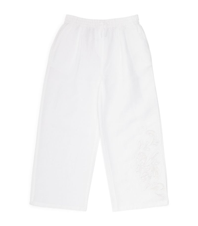 Ermanno Scervino Junior Kids' Linen-cotton Embroidered Trousers (4-14 Years) In White