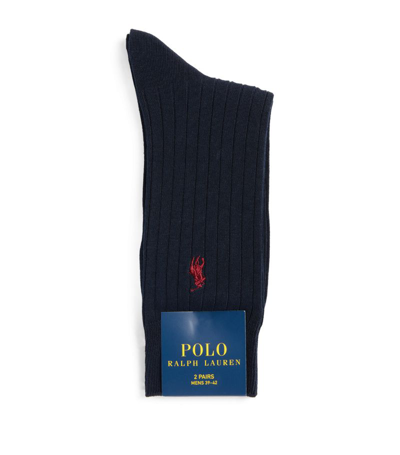 Polo Ralph Lauren Egyptian Cotton-blend Socks (pack Of 2) In Navy