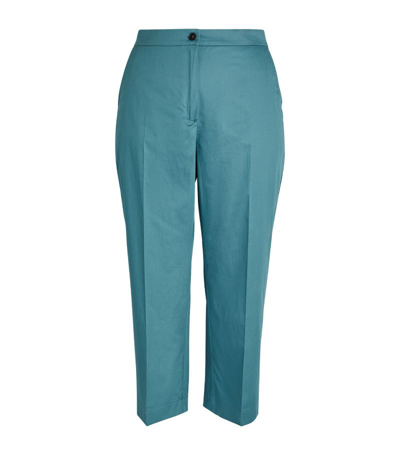 Marina Rinaldi Cotton High-waist Tailored Trousers In Blue