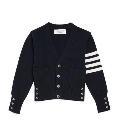 Thom Browne Kids' Cashmere 4-bar V-neck Cardigan (2-12 Years) In Navy