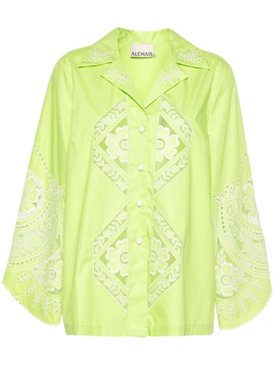 Alemais Lola Floral-embroidered Shirt In Lime