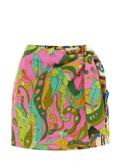 Alemais Yvette Printed Linen Wrap Skirt In Pink