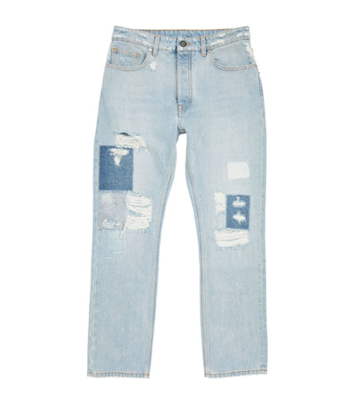Palm Angels Distressed Patch Slim Jeans In Blue