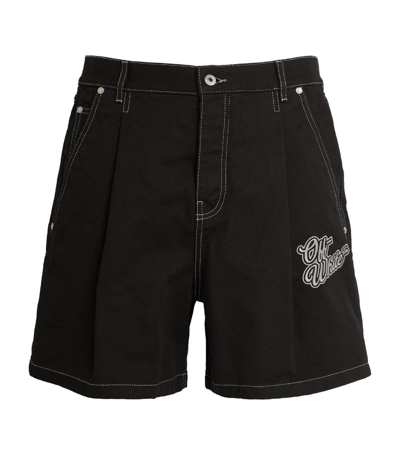 Off-white Logo-embroidered Denim Shorts In Raw Black