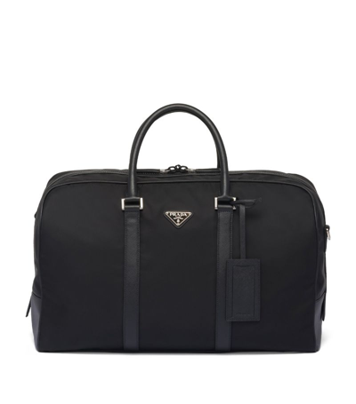 Prada Re-nylon And Saffiano Leather Duffle Bag In Black