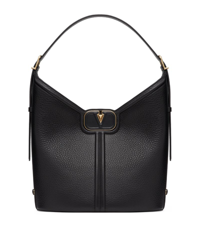 Valentino Garavani Vlogo Leather Shoulder Bag In Black