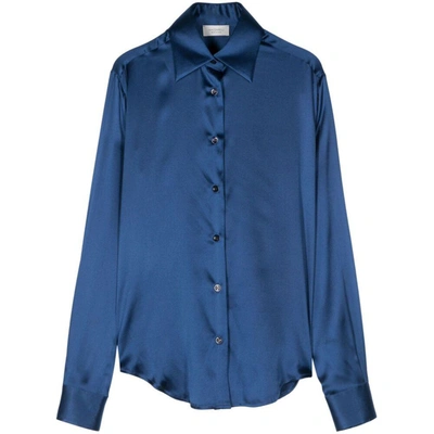 Mazzarelli Long-sleeve Satin Shirt In Blue
